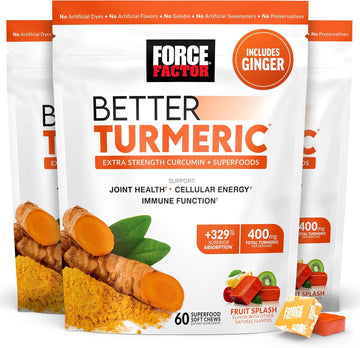 Force Factor Better Turmeric Joint Support Supplement For Extra Strength Joint Health, Featuring Hydrocurc Turmeric Curcumin With Black Pepper For Superior Absorption, Fruit Splash, 180 Soft Chews