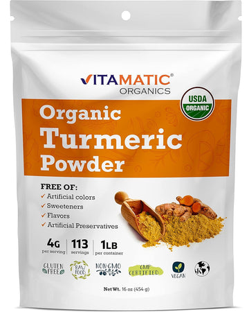 Vitamatic Certified USDA Organic Turmeric Powder 1 Pound (16 Ounce)