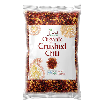 Jiva Organic Chili Flakes 7oz Bag - Crushed Red Pepper Medium Heat, 100% Natural & Non-GMO