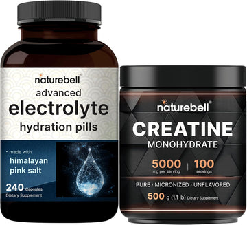 Naturebell Creatine Monohydrate Powder & & Advanced Electrolyte Hydration Pills Bundle Pack | High Absorption Micronized Creatine | Fast Hydrating Keto Electrolytes