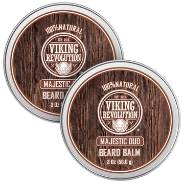 Viking Revolution Majestic Oud Beard Balm - Beard Butter With Argan Oil, Beard Softener For Men With Jojoba Oil - Beard Moisturizer For Men With Beeswax - Beard Wax For Men (2Oz, 2 Pack)