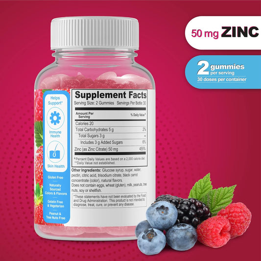 Doctors Finest Zinc 50Mg Gummies – Vegetarian, Gmo Free & Gluten Free Vitamin – Great Tasting Berry Flavor Pectin Chews – Adult Dietary Supplement – 60 Count [30 Doses] : Health & Household