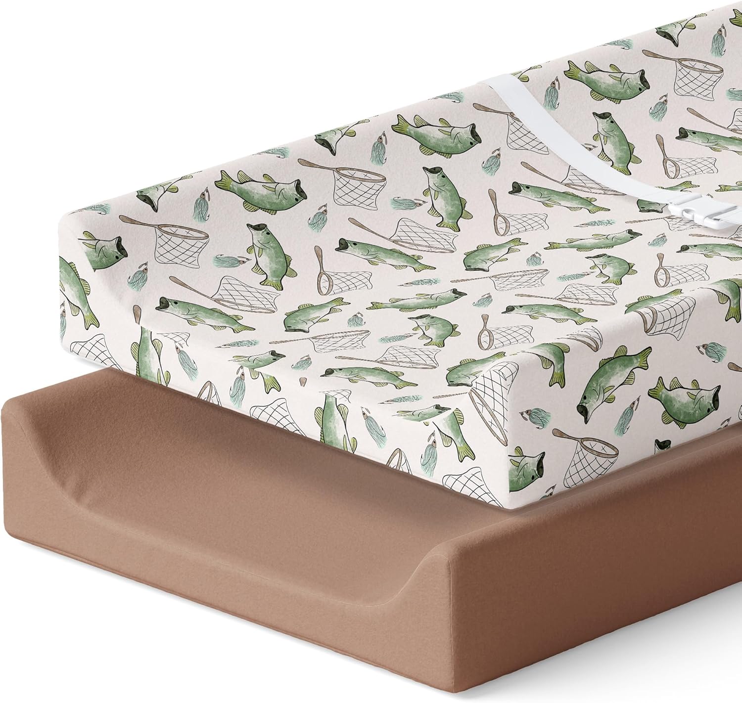 Pobibaby - 2 Pack Premium Changing Pad Cover - Ultra-Soft Jersey Knit, Stylish Ocean Pattern, Safe And Snug For Baby (Gone Fishing)