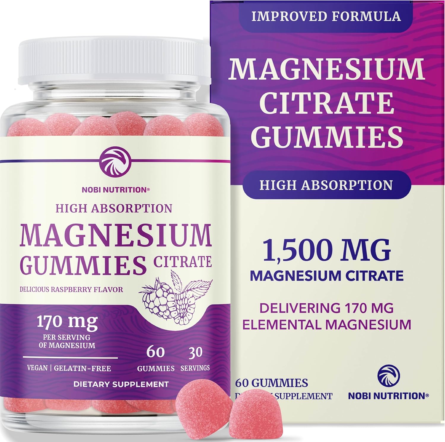 Magnesium Citrate Gummies | Extra Strength For Calm, Relaxation & Digestion | High Absorption Magnesium Gummies For Adults | Vegan, Non-Gmo | Raspberry Flavor Mag Gummy | 60 Ct, 1 Month Supply