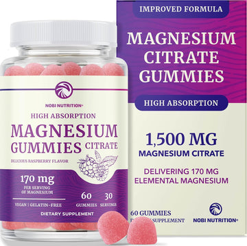 Magnesium Citrate Gummies | Extra Strength For Calm, Relaxation & Digestion | High Absorption Magnesium Gummies For Adults | Vegan, Non-Gmo | Raspberry Flavor Mag Gummy | 60 Ct, 1 Month Supply
