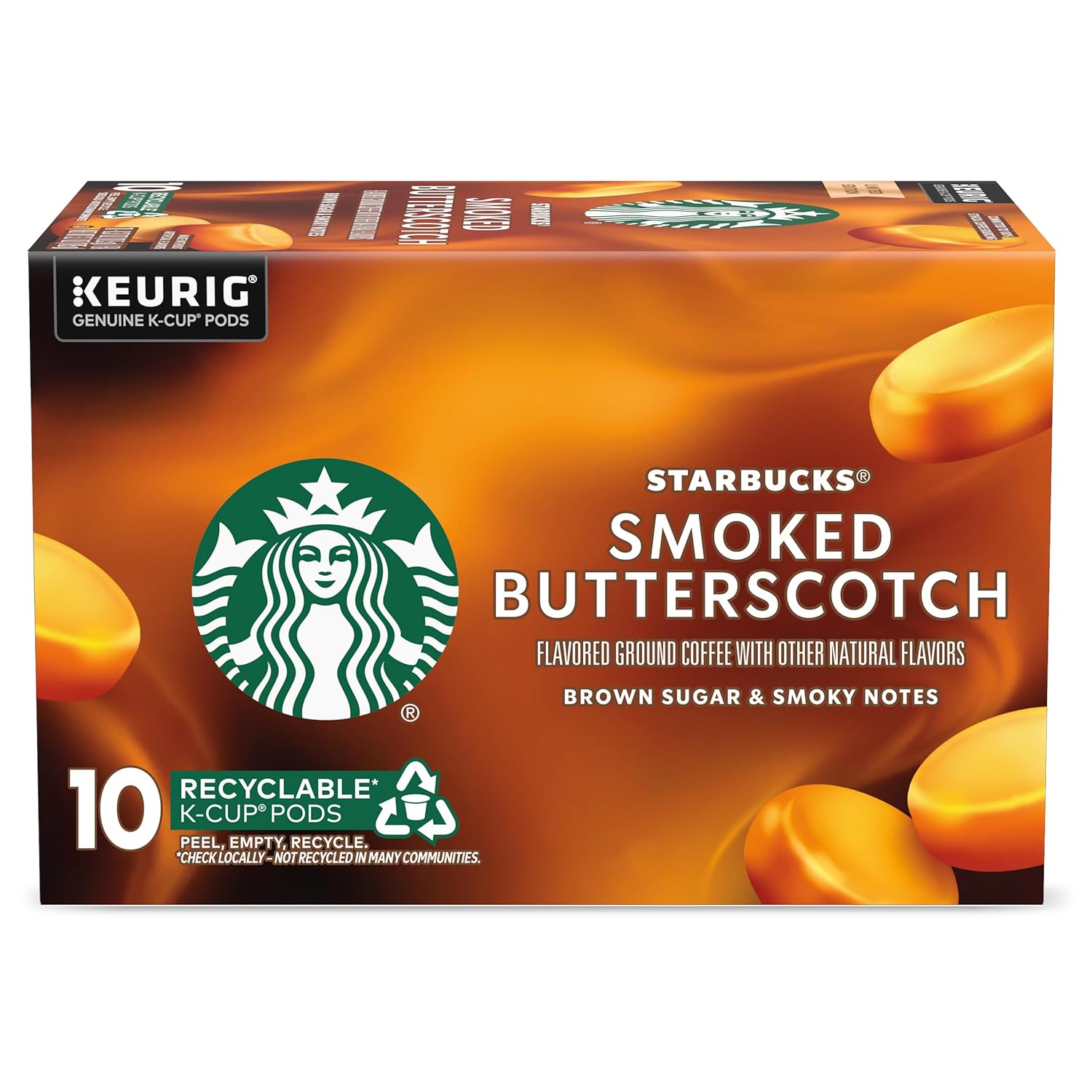 Starbucks K-Cup Coffee Pods, Smoked Butterscotch Naturally Flavored Coffee For Keurig Coffee Makers, 100% Arabica, Limited Edition, 1 Box (10 Pods)