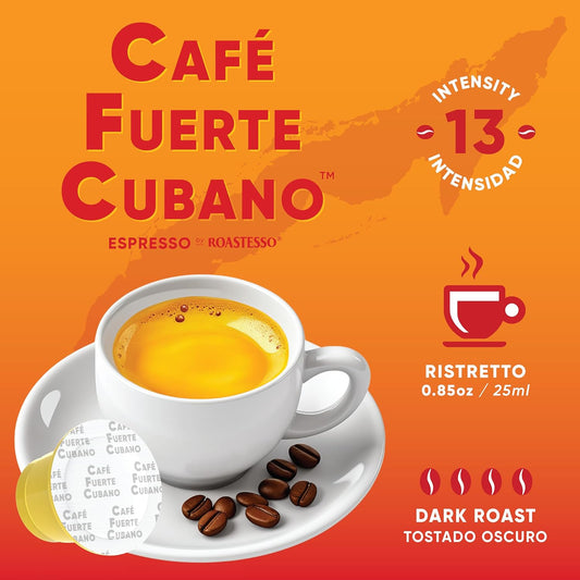 Café Fuerte Cubano, Espresso Pods, Nespresso Capsules Compatible With Originalline Machines, Strong Cuban Coffee, Ristretto Cafecito, Intensity 13, Dark Roast, High In Caffeine (80 Count)