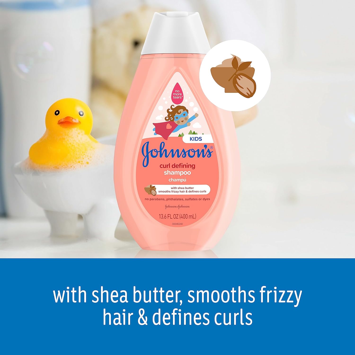 Johnson'S Kids Curl-Defining, Frizz Control, Tear-Free Shampoo + Shea Butter, Paraben-, Sulfate- & Dye-Free, Hypoallergenic & Gentle For Kids Hair, 13.6 Fl. Oz : Baby
