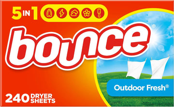 Bounce Dryer Sheets, Outdoor Fresh, 240 Count Laundry Fabric Softener Sheets With Static Control And Wrinkle Fighters