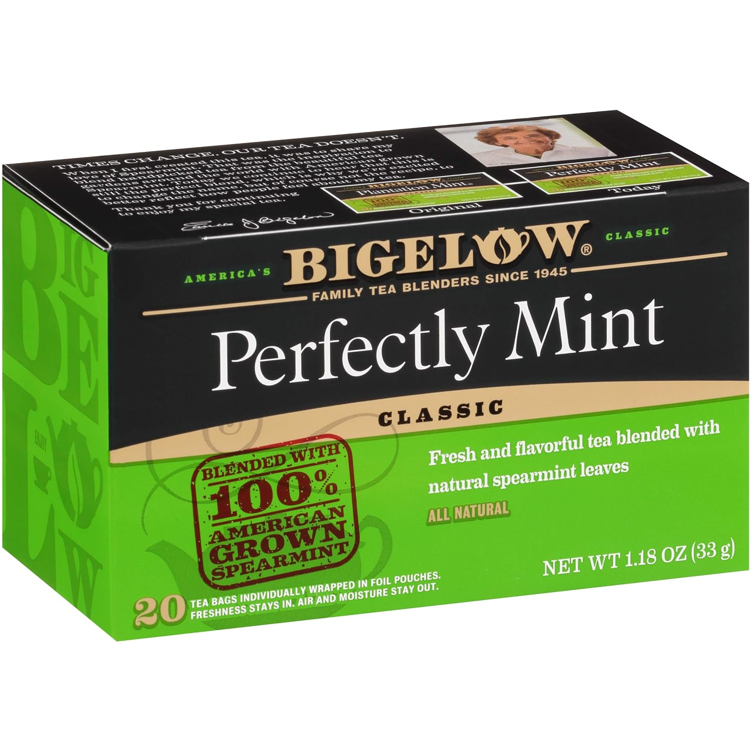 Bigelow Tea Perfectly Mint Black Tea, Caffeinated Spearmint Tea, 20 Count Box (Pack Of 6), 120 Total Tea Bags