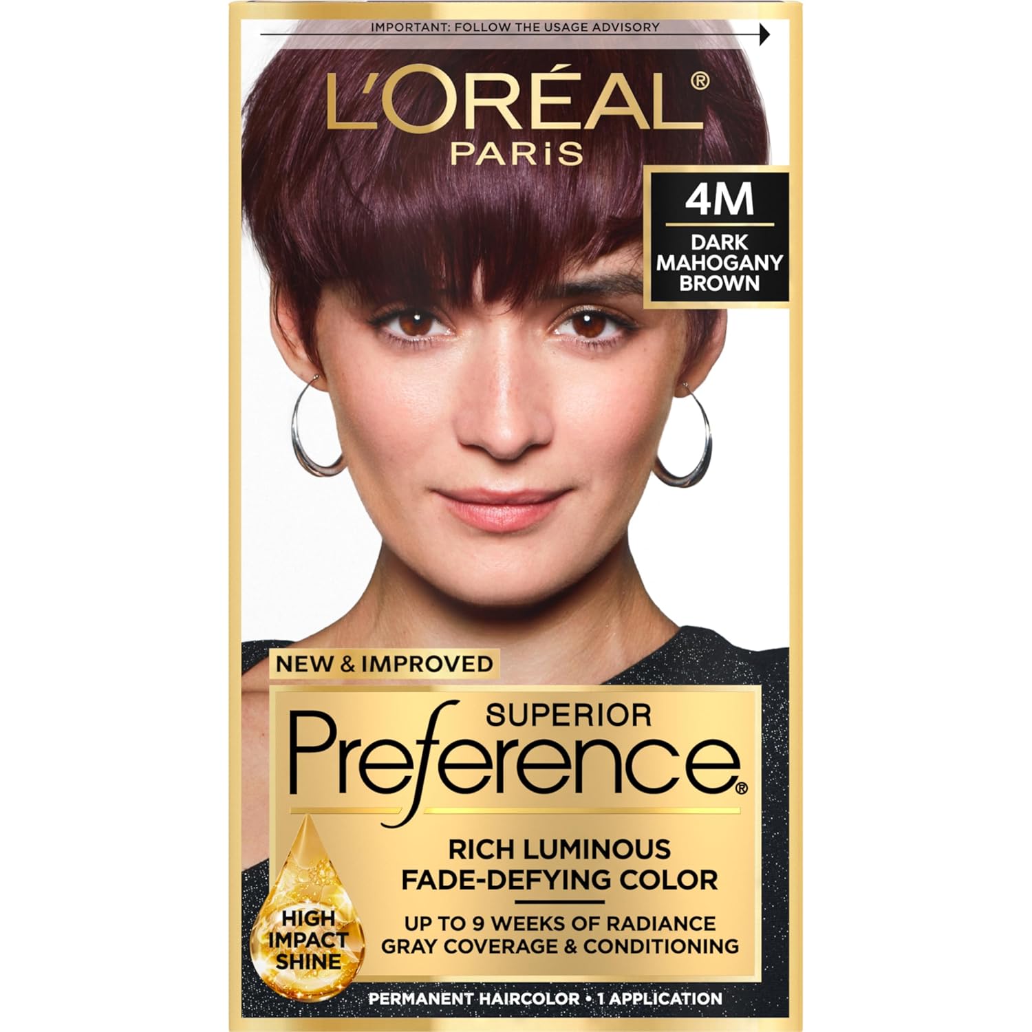 L'Oreal Paris Superior Preference Fade-Defying + Shine Permanent Hair Color, 4M Dark Mahogany Brown, Pack Of 1, Hair Dye