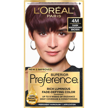 L'Oreal Paris Superior Preference Fade-Defying + Shine Permanent Hair Color, 4M Dark Mahogany Brown, Pack Of 1, Hair Dye