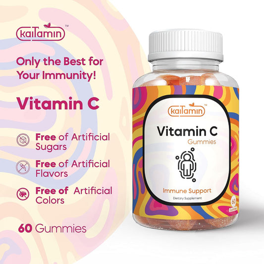 Vitamin C Gummies for Chidren and Adults | Vegetarian and Gluten Free 60 Gummies for Immunity and Growth Support