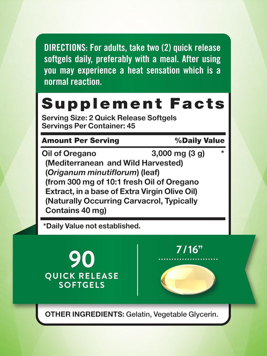 Oregano Oil Softgels | 3000Mg | 90 Pills | Contains Carvacrol | Non-Gmo, Gluten Free | By Nature'S Truth