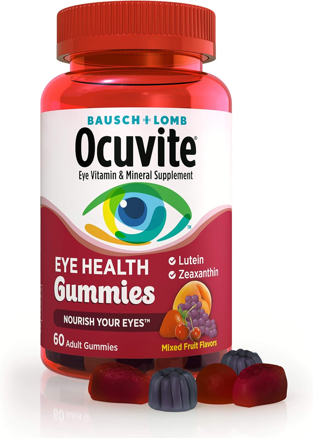Ocuvite Vitamin & Mineral Supplement For Eye Health Adult Gummies, Contains Lutein & Zeaxanthin, Mixed Fruit, 60 Count