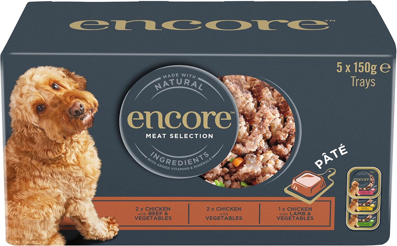 Encore Complete and Natural Wet Dog Food Pate, Meat Selection For Dogs in 150g Tray (Pack of 5 Trays)?ENC6256-1EN
