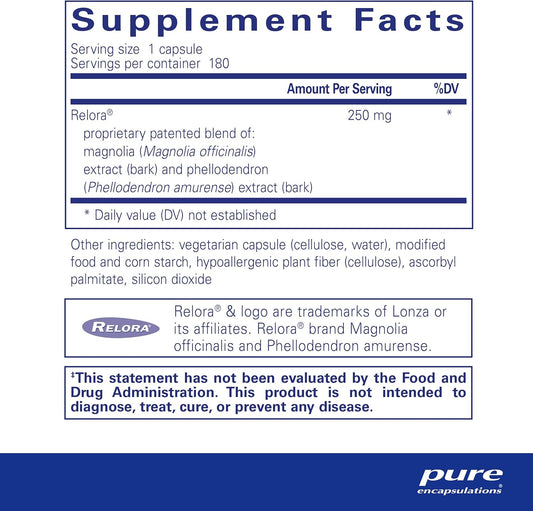 Pure Encapsulations Relora | Hypoallergenic Supplement Promotes Healthy Cortisol And Dhea Production And Moderates Occasional Stress | 180 Capsules