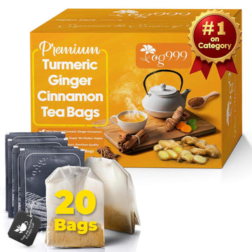 Tog999, Premium 20 Tea Bags Turmeric, Ginger, Cinnamon, 100% Natural, Hand-Made Blend Of Turmeric, Ginger, And Cinnamon Herbal Tea. Eco-Conscious Tea Bags. No Sugar, No Caffeine, No Gluten, Vegan