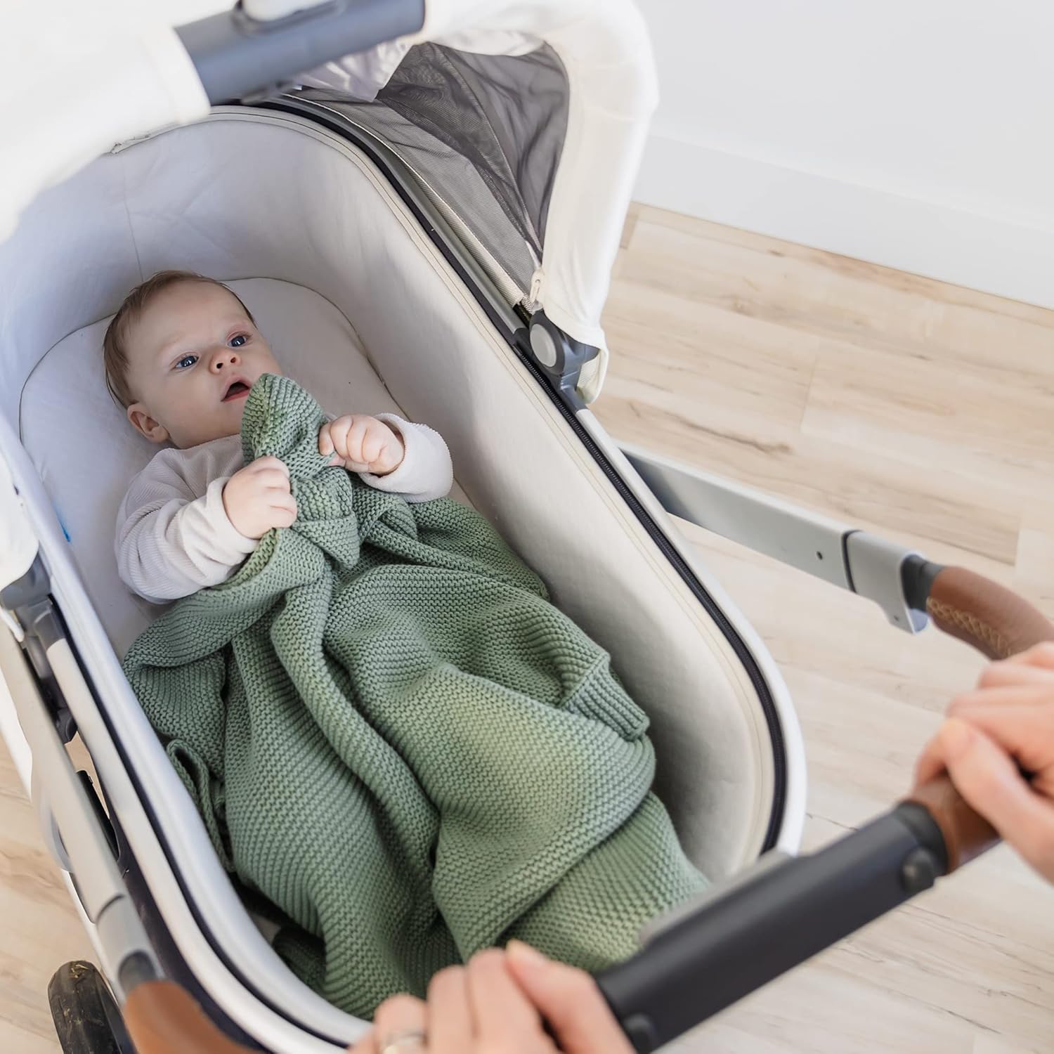 Natemia Knitted Baby Receiving Blanket, Ultra Soft Organic Cotton 30”X 40” Stroller And Nap Time Toddler Blanket