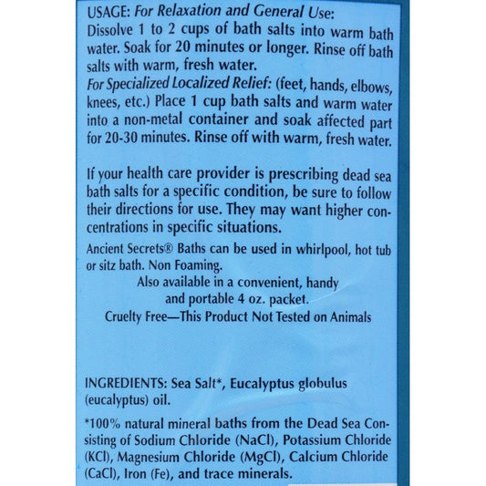 Ancient Secrets Dead Sea Bath Salts Eucalyptus, 2 Lbs Bath Salt
