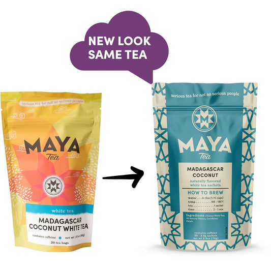 Maya Tea Madagascar Coconut White Tea Sachets, Contains Caffeine, All Natural, Pack Of 20