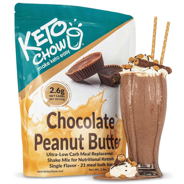 Keto Chow Chocolate Peanut Butter | Keto Meal Replacement Shake Powder | Nutritionally Complete | Low Carb | Delicious Easy Meal Substitute | Protein Rich You Choose The Fat | 21 Meal Bulk Pack