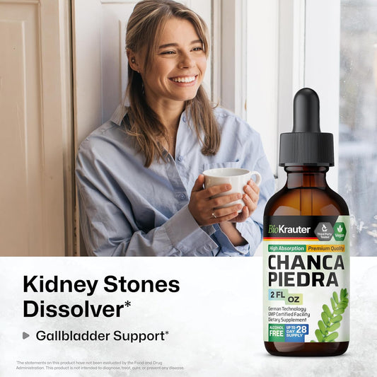 Bio Krauter Chanca Piedra Tincture - Natural Kidney Health Support Liquid - Chanca Piedra Stone Breaker & Gallbladder Cleanse Formula - Vegan, Alcohol & Sugar Free Drops - 4 Oz