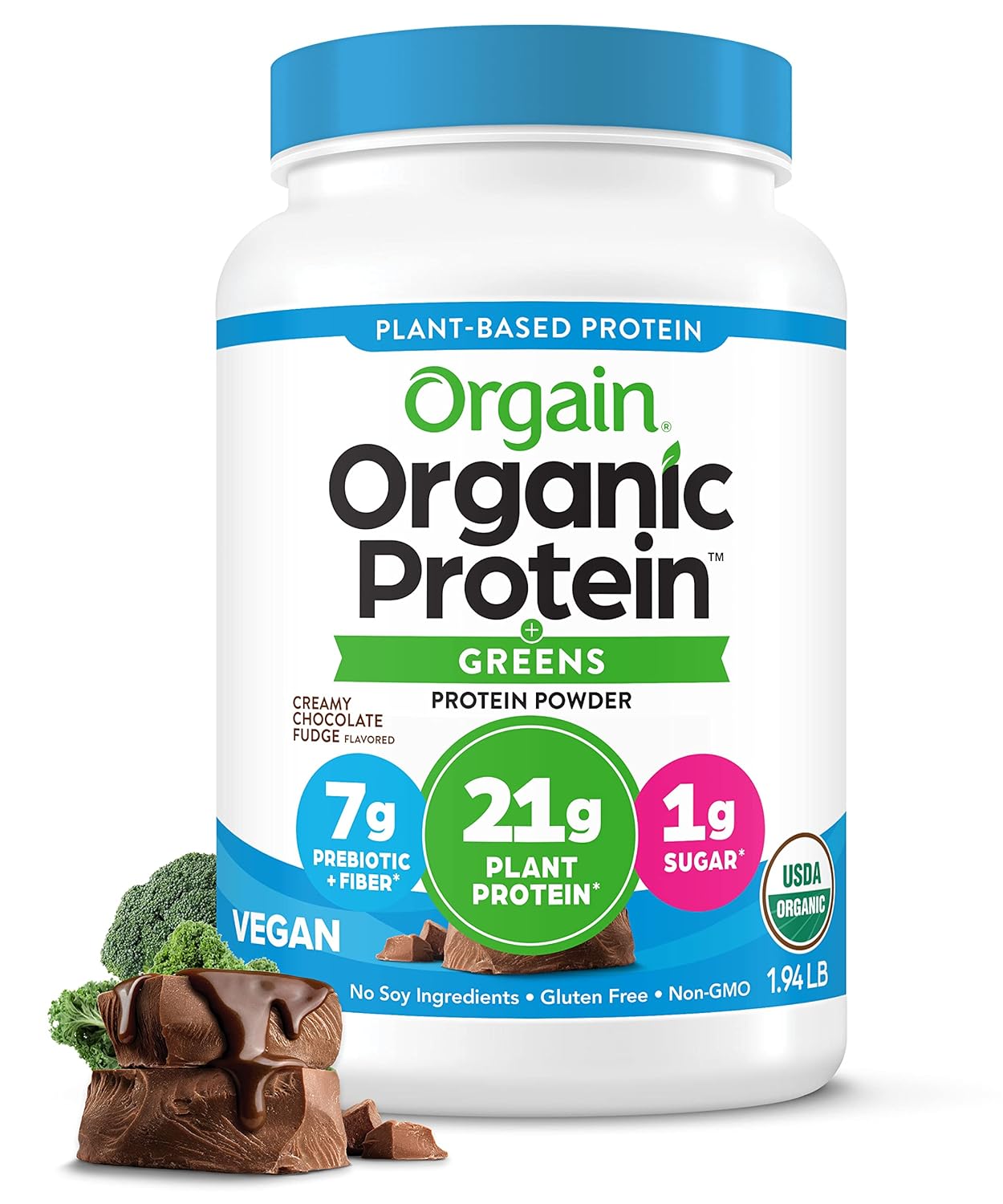 Orgain Organic Vegan Protein Powder + Greens, Creamy Chocolate Fudge -