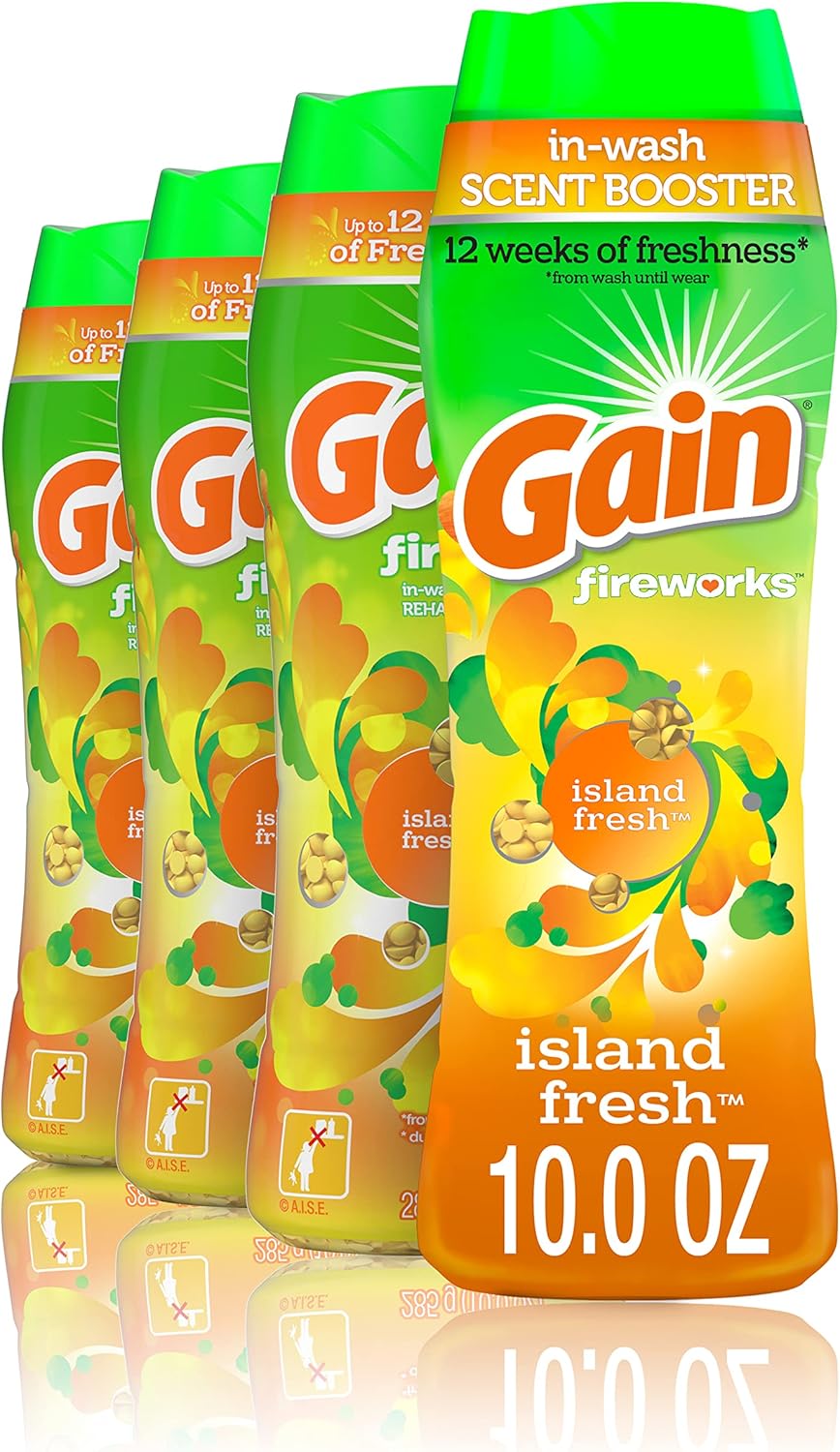 Gain Fireworks Laundry Scent Booster Beads For Washer, Island Fresh, 10 Oz, 4 Count