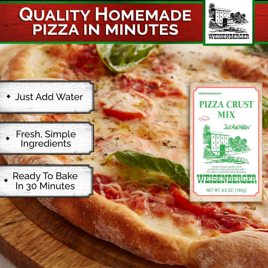 Weisenberger Pizza Crust Mix - Pizza Dough Mix for Homemade Pizza - Pizza Flour Mix for Pizza Crust Dough In Minutes - Premade Pizza Dough Fresh Ingredients, No Preservatives - 6.5 oz, 12 Pack