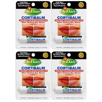 Dr. Dan'S Cortibalm- 4 Pack - For Dry Cracked Lips - Healing Lip Balm For Severely Chapped Lips - Designed For Men, Women And Children