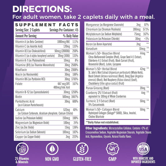 Vitamin World Ultra 360 Multivitamin For Women 50 Plus, Women'S 50+ Multivitamin With Minerals & Herbs For Menopause Support, Supplement With Vitamin B, D, E & Zinc For Healthy Aging, 90 Caplets