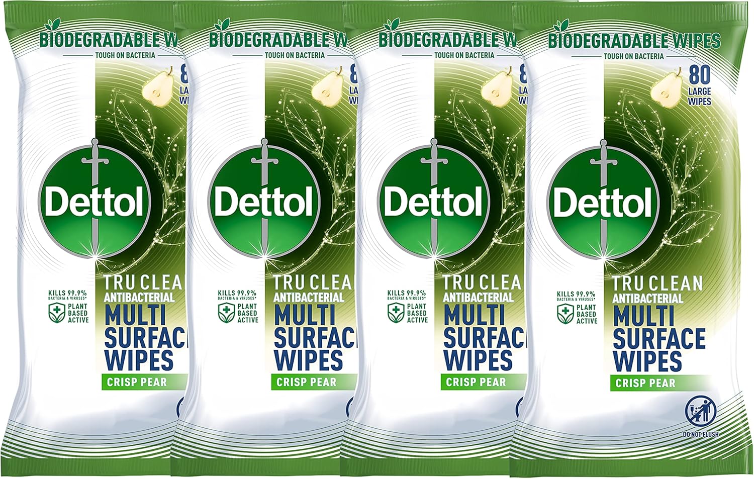 Dettol Tru Clean Crisp Pear Wipes 4X80S