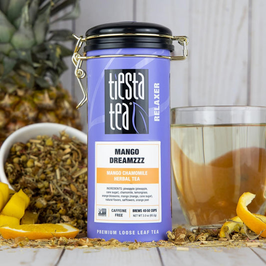 Tiesta Tea - Mango Dreamzzz, Mango Chamomile Herbal Tea, Premium Loose Leaf Tea, Non Caffeinated Tea, Make Hot Or Iced Tea & Brews Up To 50 Cups, Made With Natural Ingredients - 3 Oz Refillable Tin