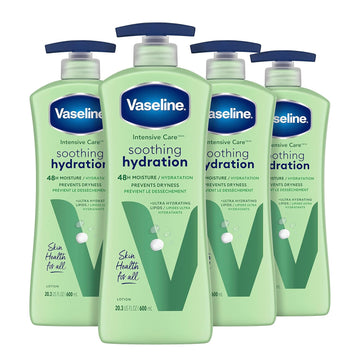 Vaseline Intensive Care Body Lotion Aloe Soothing Hydration 4 Count For Dry Skin With Ultra-Hydrating Lipids + 1% Aloe Vera Extract 20.3 Oz