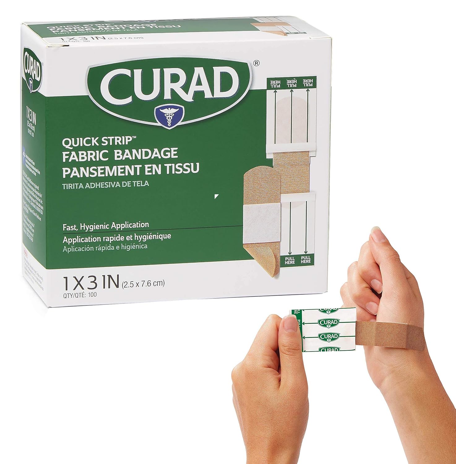 Curad Quick Strip Fabric Adhesive Bandages With Easy Application Wrapper, Bandage Size Is 1 X 3 Inches, 100 Count