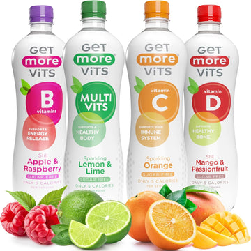 Get More Vits Sugar Free Flavoured Spring Water With Vitamins, Still & Sparkling, Mixed 4 Flavour, 500 Ml, Pack Of 12