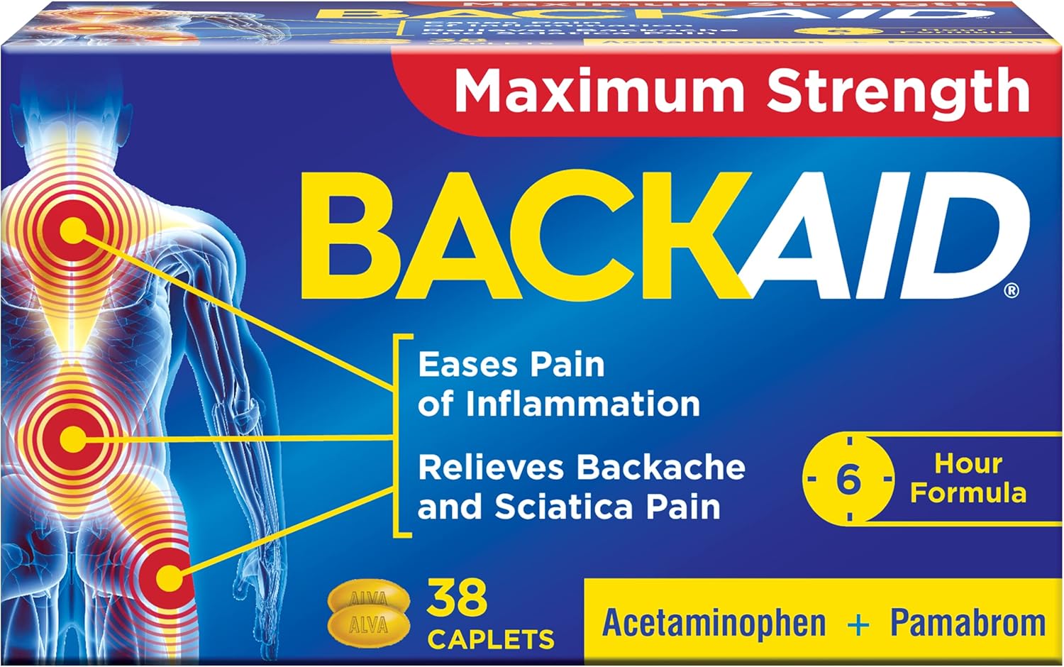 Backaid Max Relief Caplets, Aspirin-Free Pain Relief From Backache, Sciatica And Leg Pain, Long-Lasting 6 Hour Formula, Analgesic/Diuretic, 38 Count