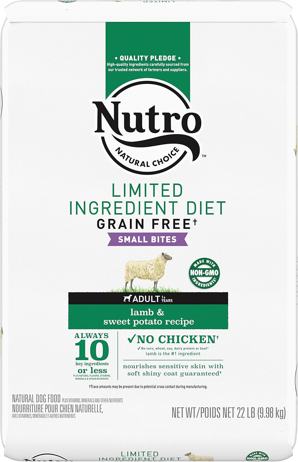 Nutro Limited Ingredient Diet Small Bites Adult Dry Dog Food Lamb & Sweet Potato Dog Kibble, 22 Lb. Bag