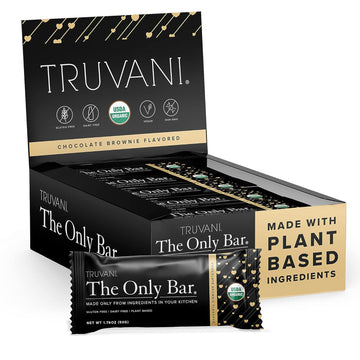 Truvani Plant Based Snack Bars | 7G Protein | 12 Pack Chocolate Brownie | Organic | Vegan | The Only Bar | Dairy, Soy, And Gluten Free | Individually Wrapped