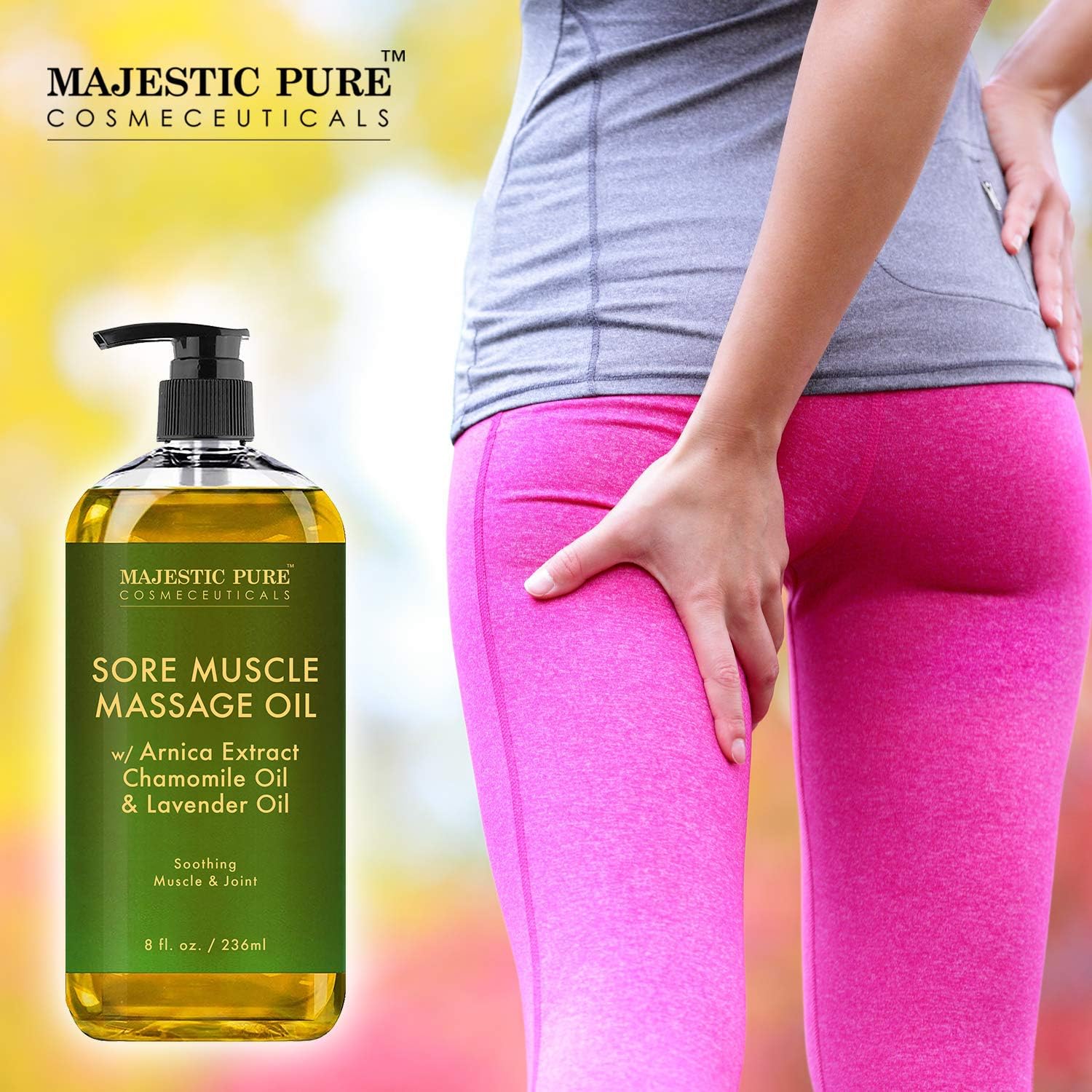 MAJESTIC PURE Arnica Sore Muscle Massage Oil for Body - Best Natural T