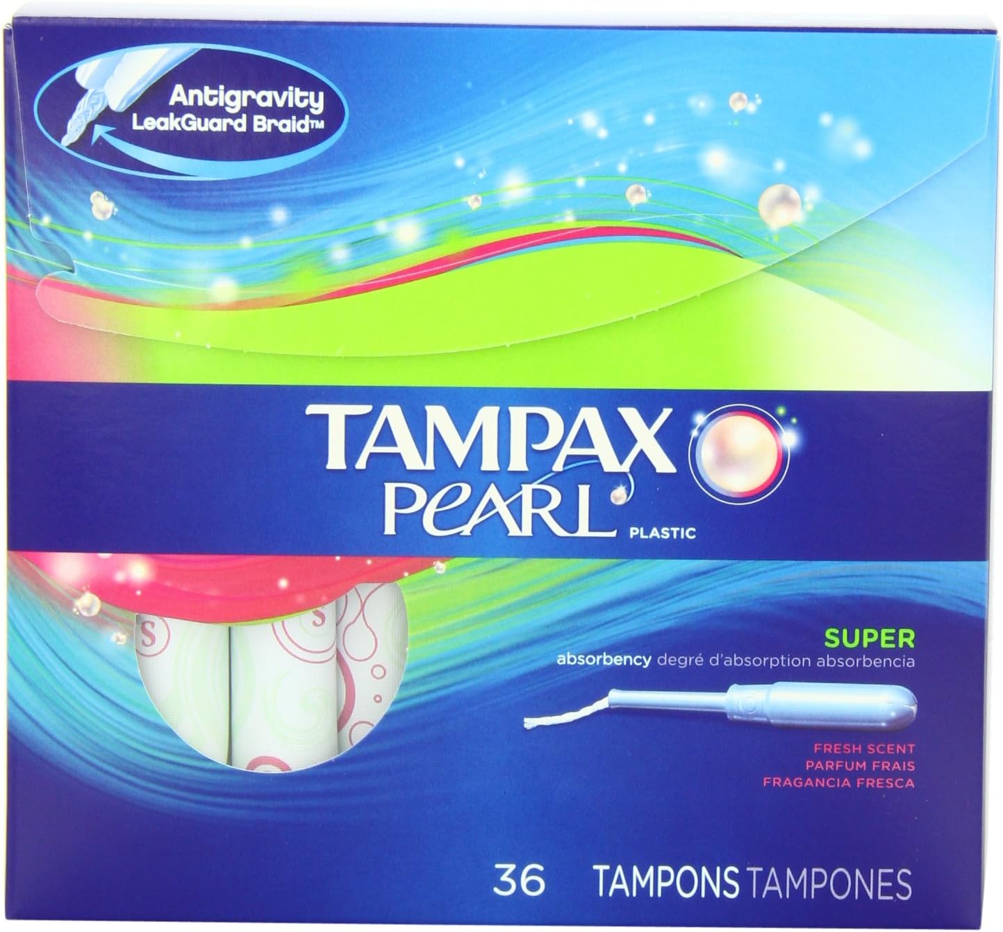 Tampax Pearl Plastic Fresh Scent Tampons, Super Absorbency, 36 Count (Pack of 2) : Health & Household