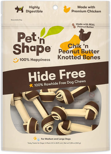 Pet 'N Shape Hide Free Knot Bones With Peanut Butter, 6 Count 9.28 Oz - Rawhide Free Dog Treats - No Hide Alternative Chew Treat For All Life Stages