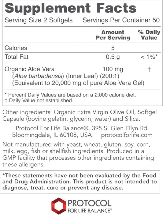 Protocol Aloe Vera Gels - Digestive and Healing Support - 100 Softgels