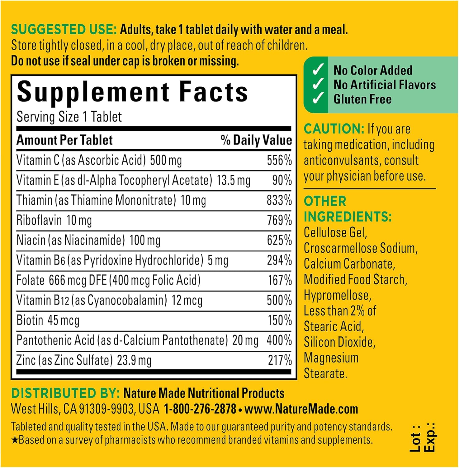 Nature Made Stress B Complex With Vitamin C And Zinc, Dietary Supplement For Immune Support, 75 Tablets, 75 Day Supply : Health & Household