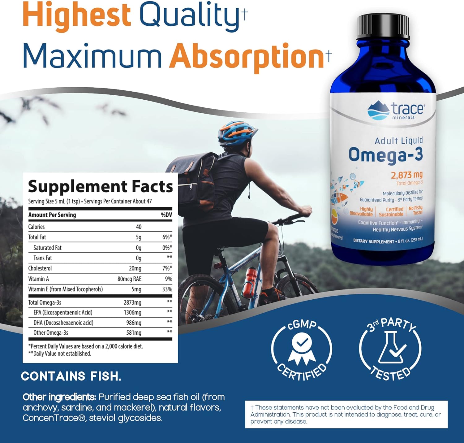 Trace Minerals Adult Liquid Omega-3 | Promotes a Healthy Brain, Heart,