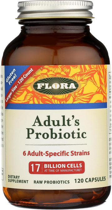 Flora - Adult'S Probiotic Blend, Six Adult-Specific Strains, Gluten Free, Raw Probiotic With 17 Billion Cells, 120 Vegetarian Capsules