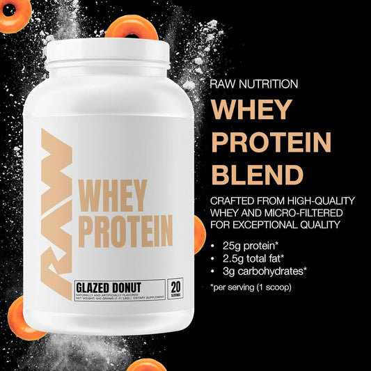 RAW Whey Protein Powder Blend, Glazed Donut (20 Servings) - Grass-Fed Microfiltered Protein Isolate for Muscle Growth & Recovery - Pre & Post Workout Sports Nutrition Supplement for Men & Women