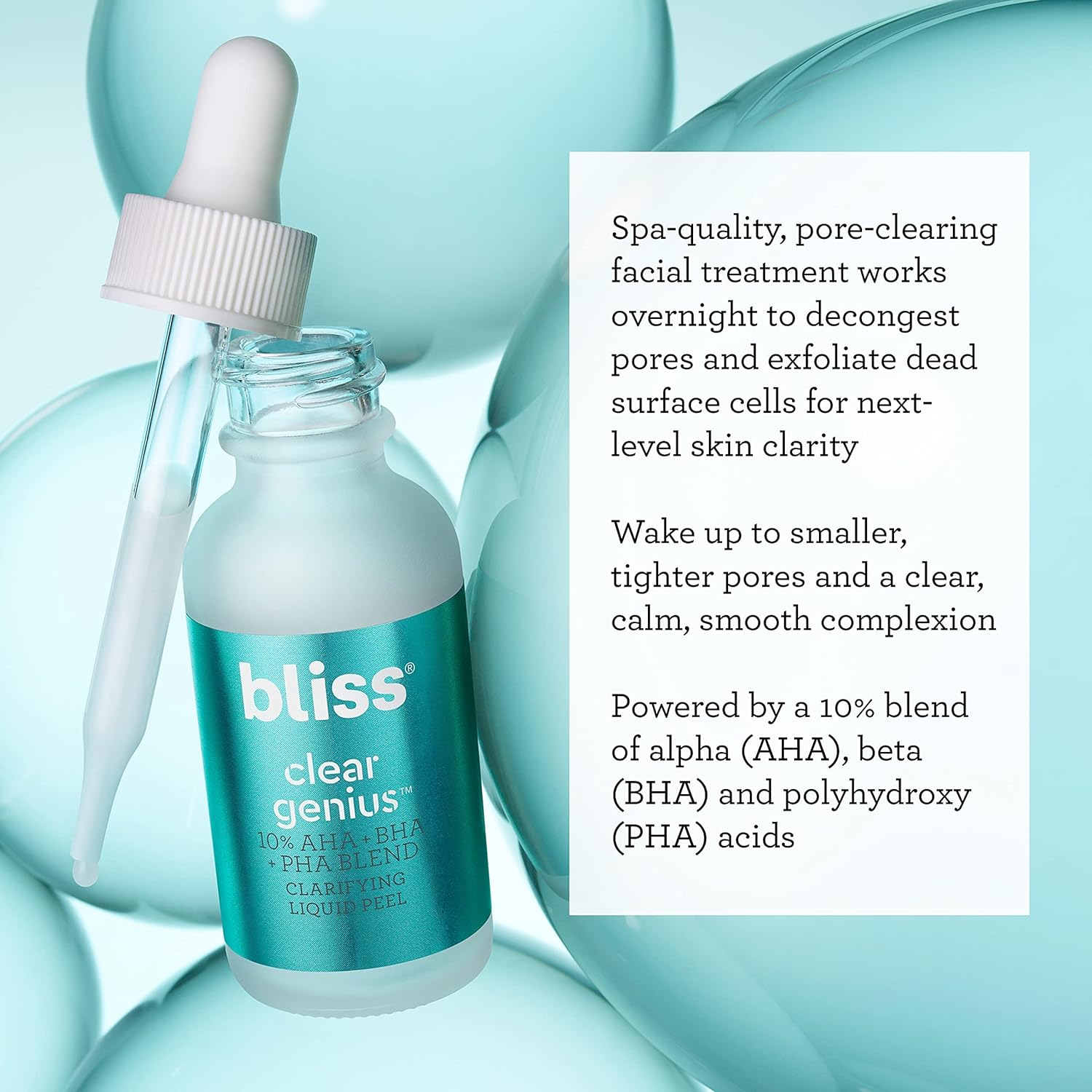 Bliss Clear Genius Clarifying Overnight Liquid Peel - 1 Fl Oz - Clear Pores & Exfoliate Skin - Non-Irritating - Clean - Vegan & Cruelty-Free : Beauty & Personal Care