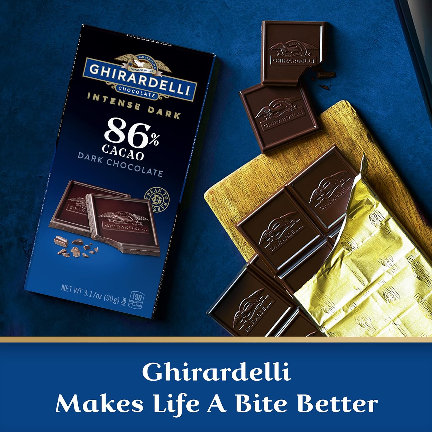 Ghirardelli Intense Dark Chocolate Bar, 86% Cacao Holiday Chocolate For Holiday Gifts And Stocking Stuffers, 3.17 Oz